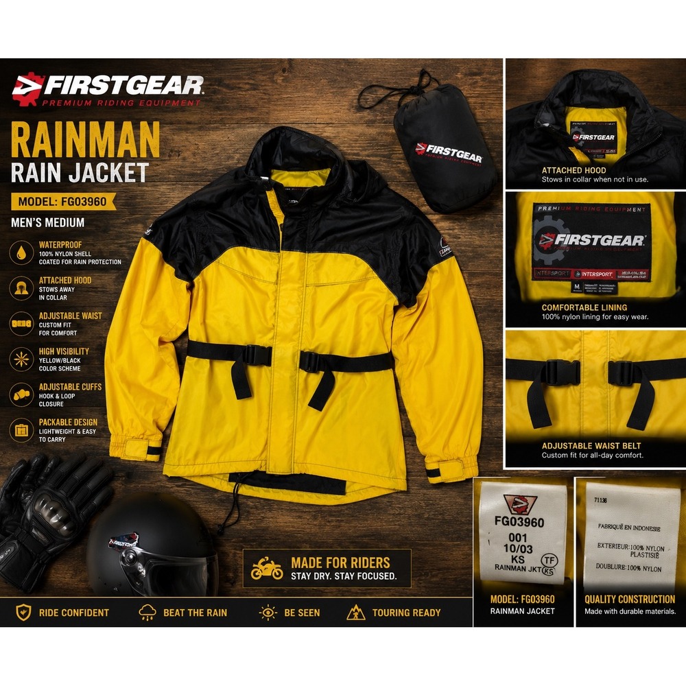 Firstgear Rainman Motorcycle Rain Jacket Waterproof Hooded Men's M FREE SHIPPING